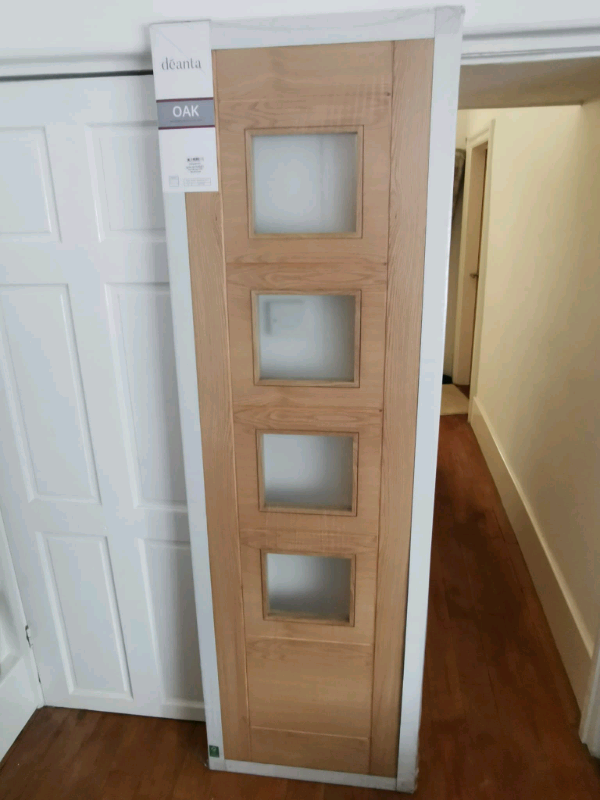 Deanta Seville Prefinished Oak Glazed Slanted Door 1981x610 x 35mm New