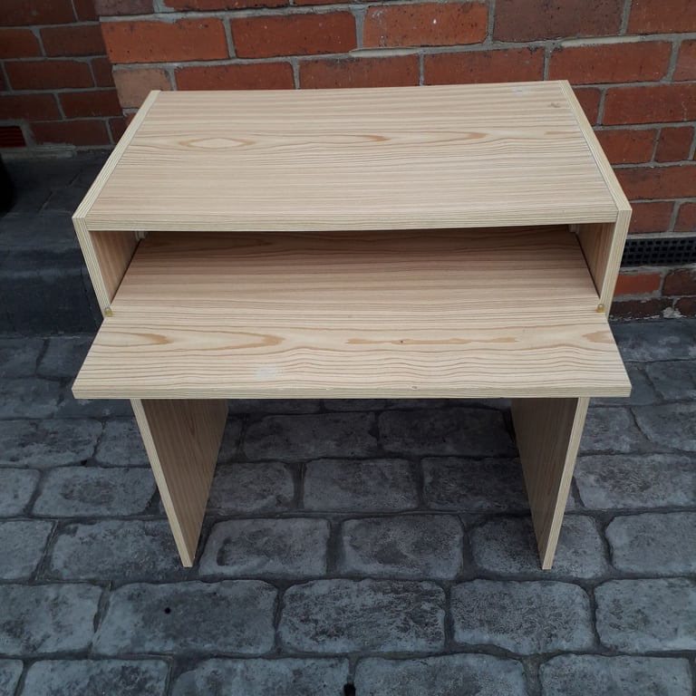 4 ITEMS OF FURNITURE DESK/STOOL/SIDE TABLE/TILE TOPPED CABINET. COULD DELIVER.