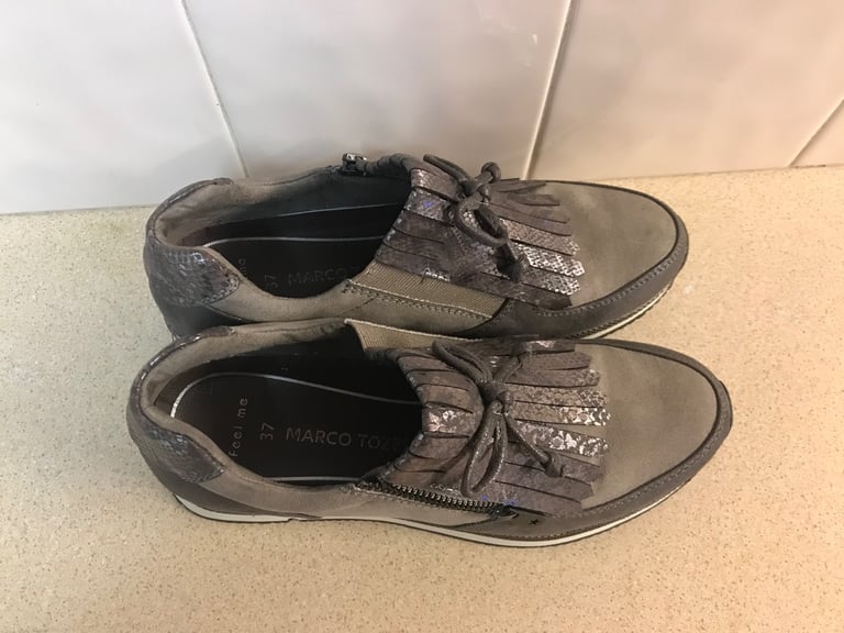 Ladies Marco Tozzi Taupe Comb Zip Trainers Shoes UK Size 4