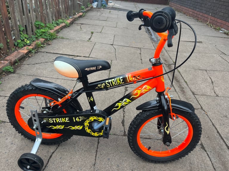 image for (Second Hand Skrike 14" Kids Bike With Stabilisers - Orange and Black - 14" Wheel