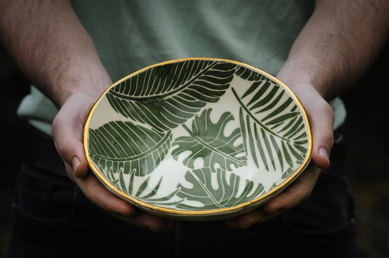 Ceramic Workshop large leafy bowl with 24ct gold
