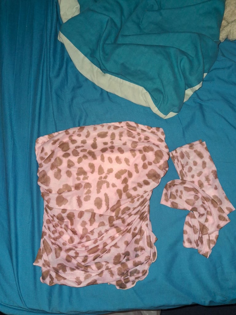 image for Pink and brown animal printed strapless top