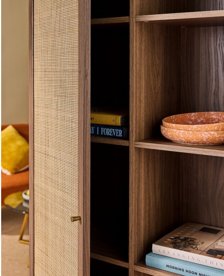 Dark Oak Rattan effect book case
