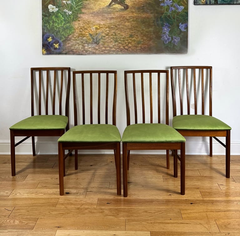 image for Mid Century Modern Teak and Velvet Dining Chairs by A.H. McIntosh FREE LOCAL DELIVERY