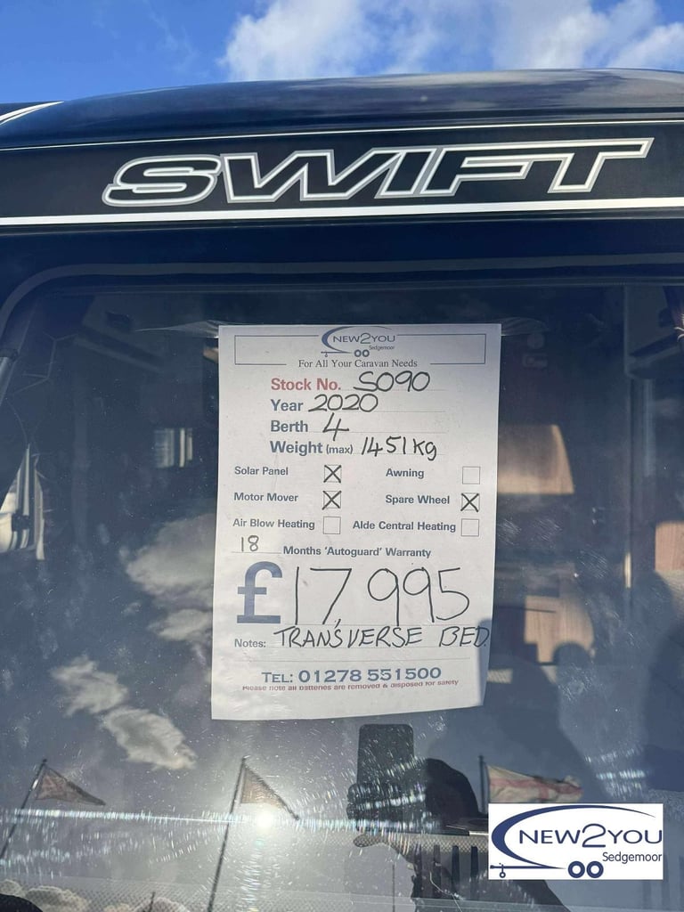 2020 Swift Coastline M4 SB 4 Berth TRANSEVERSE BED Caravan - STOCK NO S090