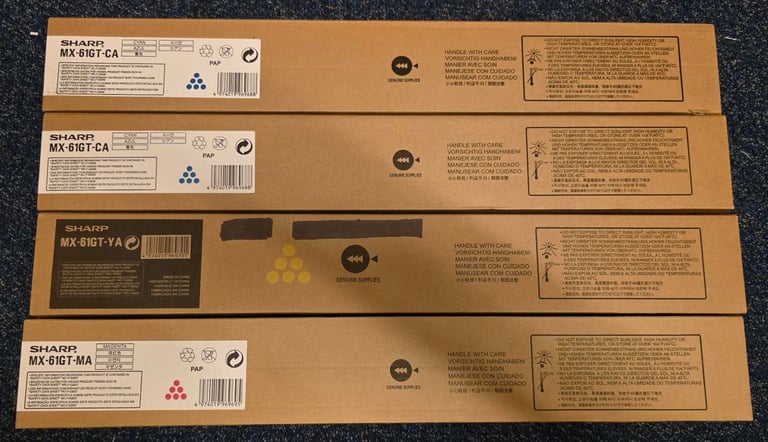 Genuine Sharp MX-61GT Toner Cartridges (2 x Cyan, 1 x Magenta, 1 x Yellow)