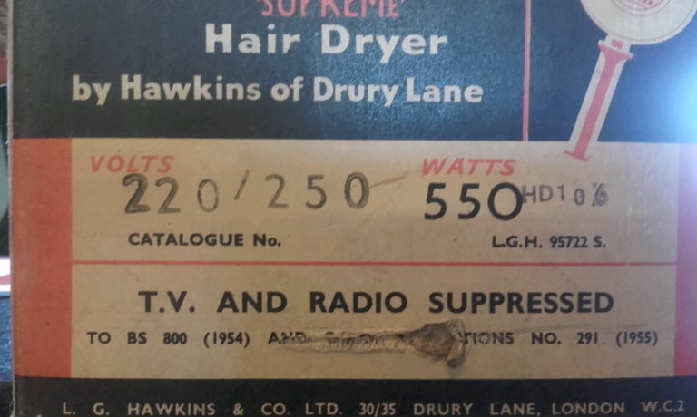 Boxed Hawkins hairdryer from the 1950’s 