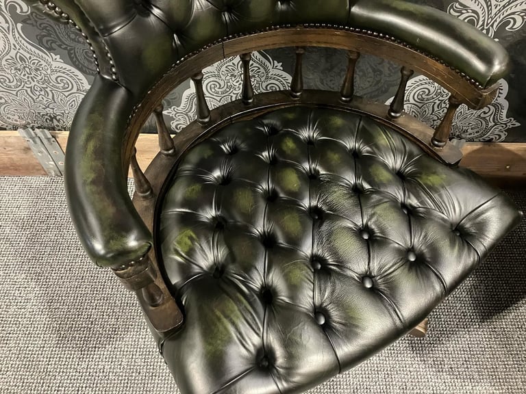 Refurbished Chesterfield Antique Green Leather Captains Desk Chair Swivel and Tilt - Delivery