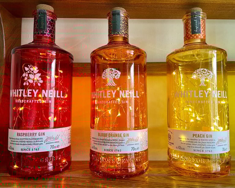 NEW Empty Whitley Neill Coloured Glass Bottle Lamps with USB Re-chargeable Fairy Lights NEW