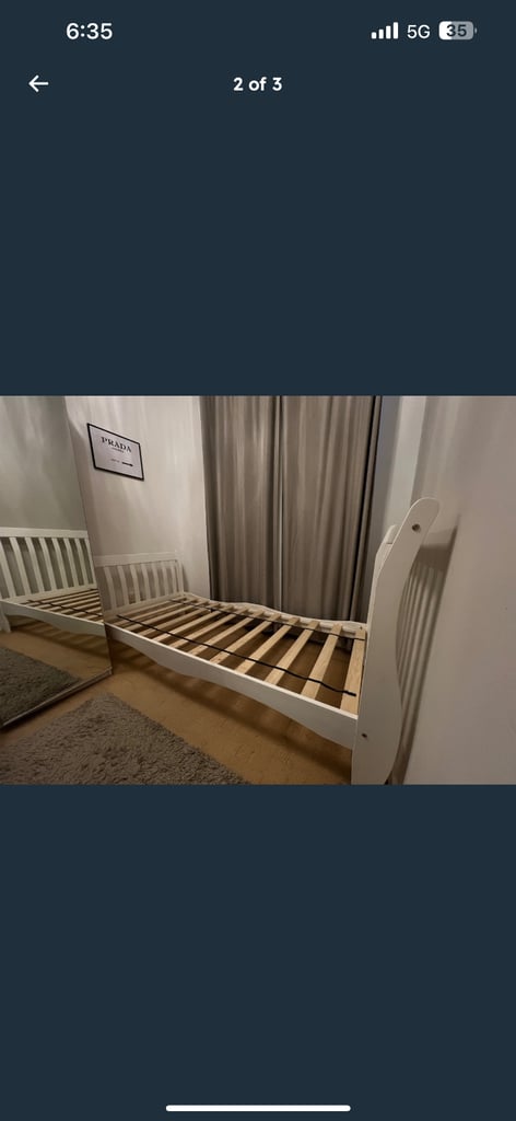 Single white wooden bed frame