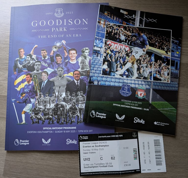 image for Everton FC ~ Final Game at Goodison Programmes & Ticket Bundle 