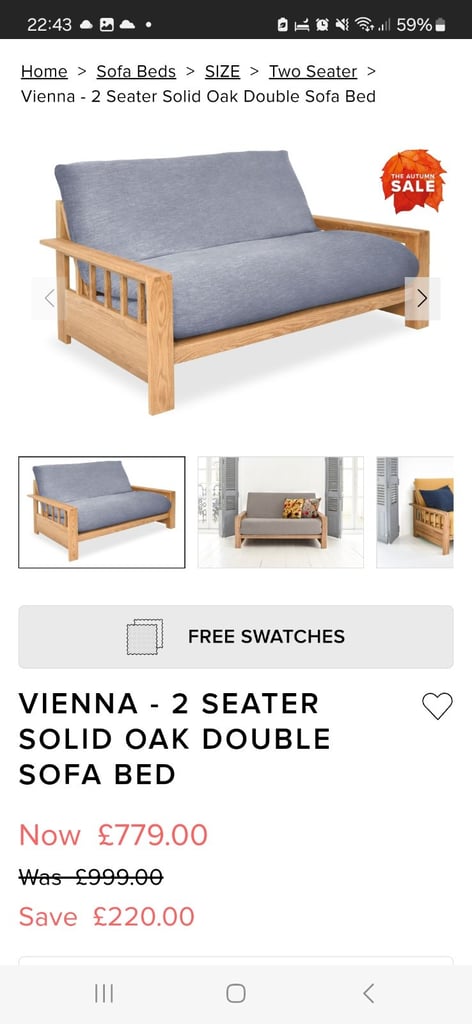 2 Seater Solid Oak Sofa Bed - Futon - £650