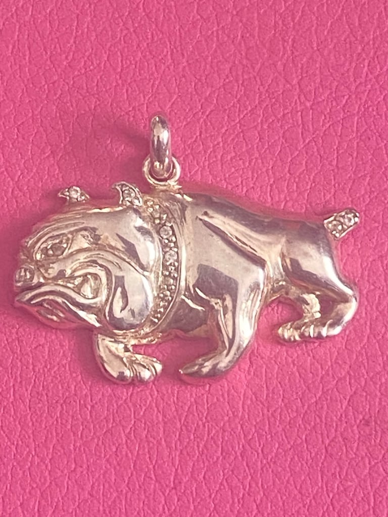 925 Solid Silver Bulldog Pendant with small Diamonds 