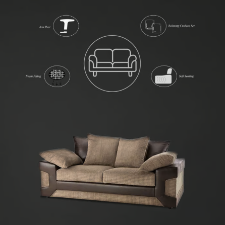 Brand New - Dino Jumbo Cord 3 Seater and 2 Seater Sofa Set - Black with Grey
