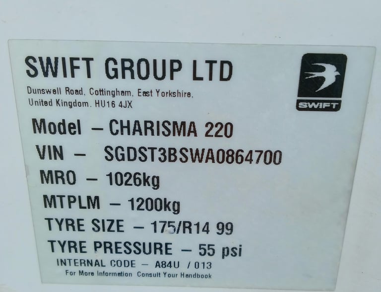 2011 swift charisma 220 