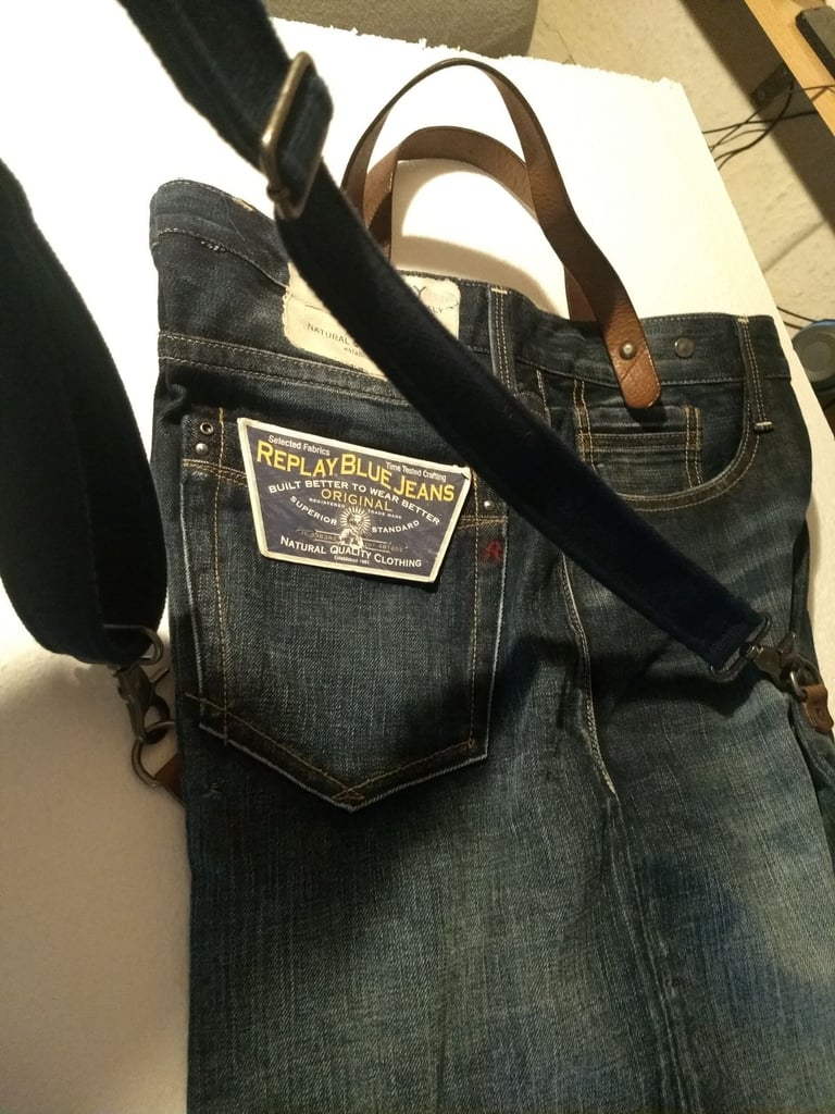 Vintage Replay denim Tote or shoulder bag. One off Unique jeans bag. Recycled denim 