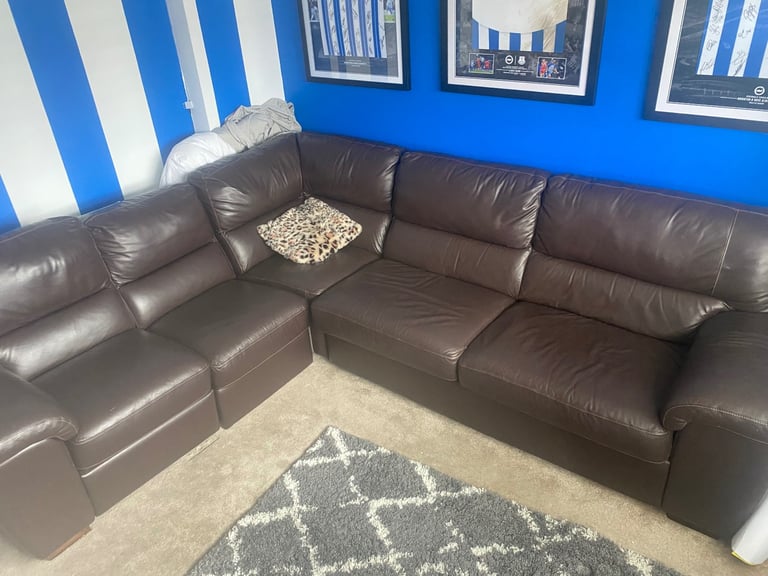 image for Leather corner sofa with built in bed