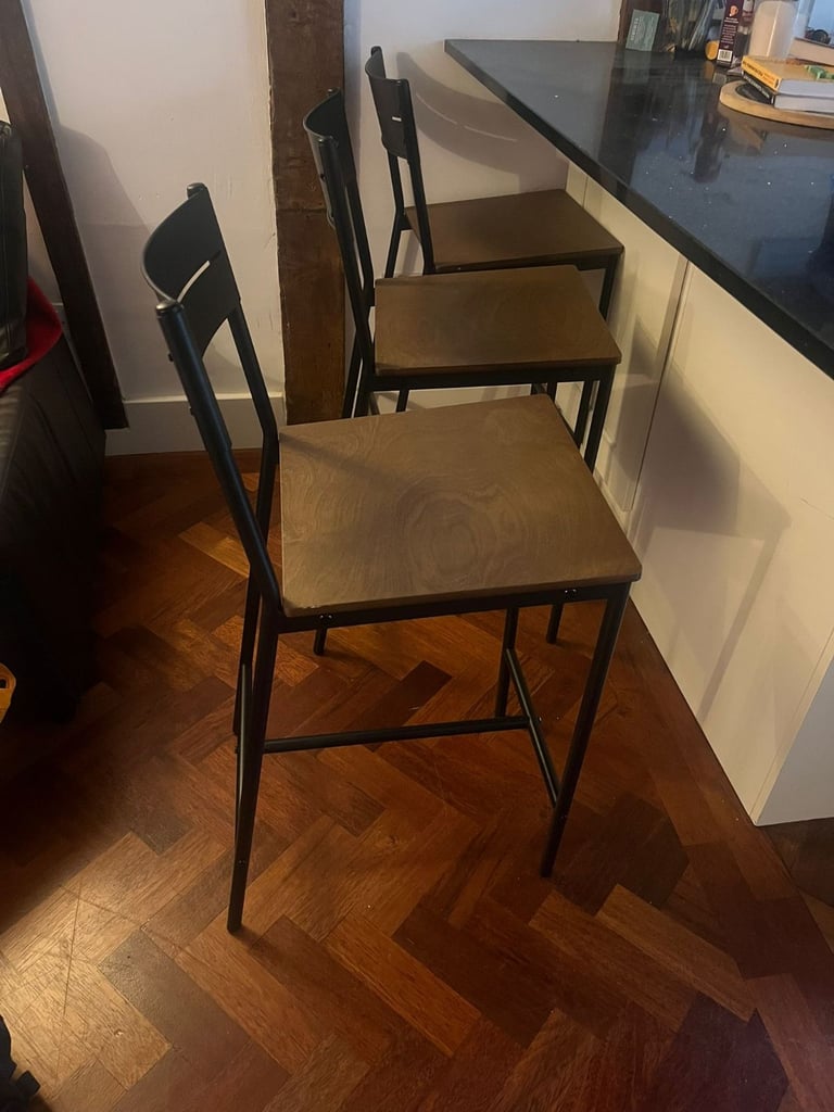 Four IKEA Sandsberg Metal and Wood Bar Stools 