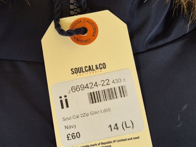 Soul Cal Womens 2 Zip Gilet, Size 14/L, Brand NEW