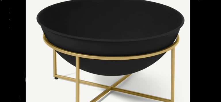 Brand New Made Metal Fire Pit, Black with Brass Frame. RRP: £165