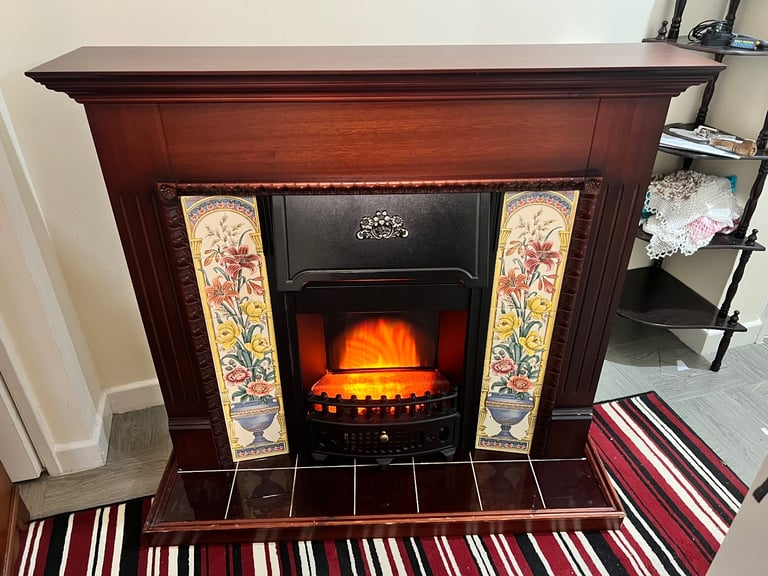 Electric Victorian tiled fireplace 