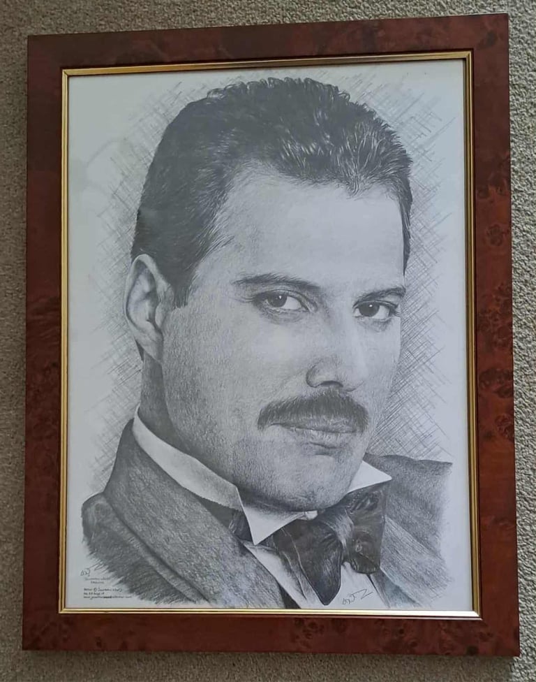 Pencil Drawing of Freddie Mercury by Jonathan Wood - Framed & Glazed - Queen