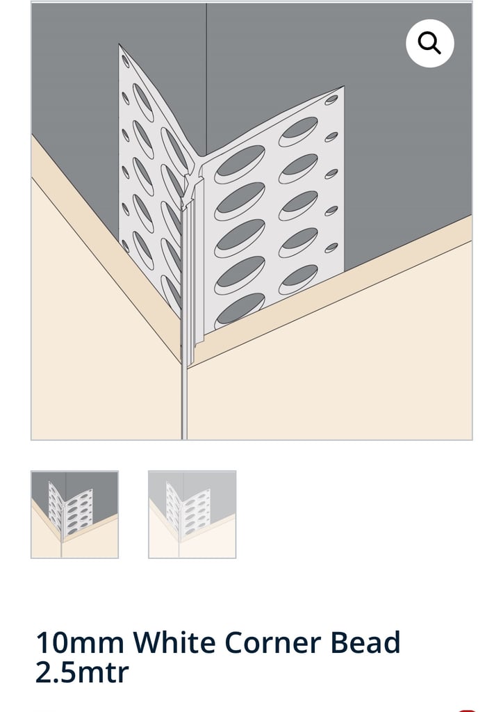image for BOX OF 50 x WHITE PVC CORNER BEADS 2.5MTR FOR 10MM RENDER