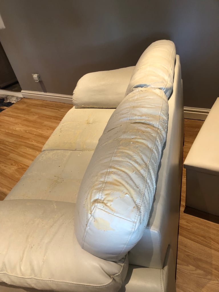 2 seater white leather sofa