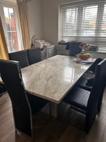 180x 100cm Marble Effect Dining table and 6 Chairs