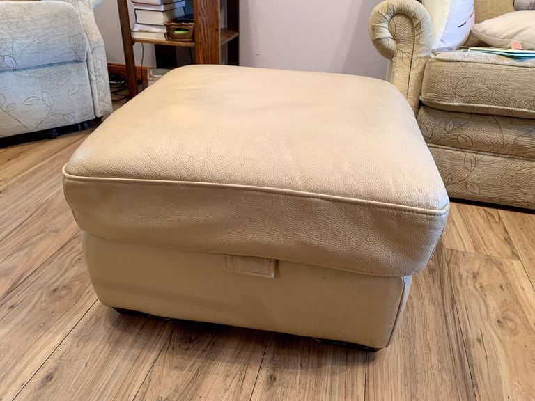 image for Leather beige/cream storage ottoman