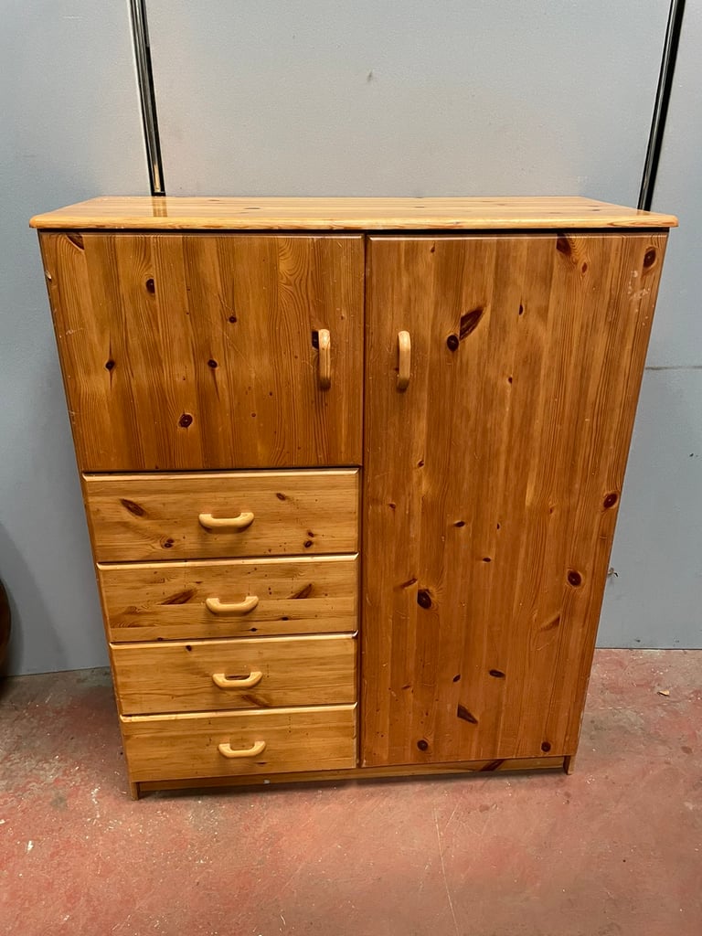 Solid pine tall boy wardrobe drawers