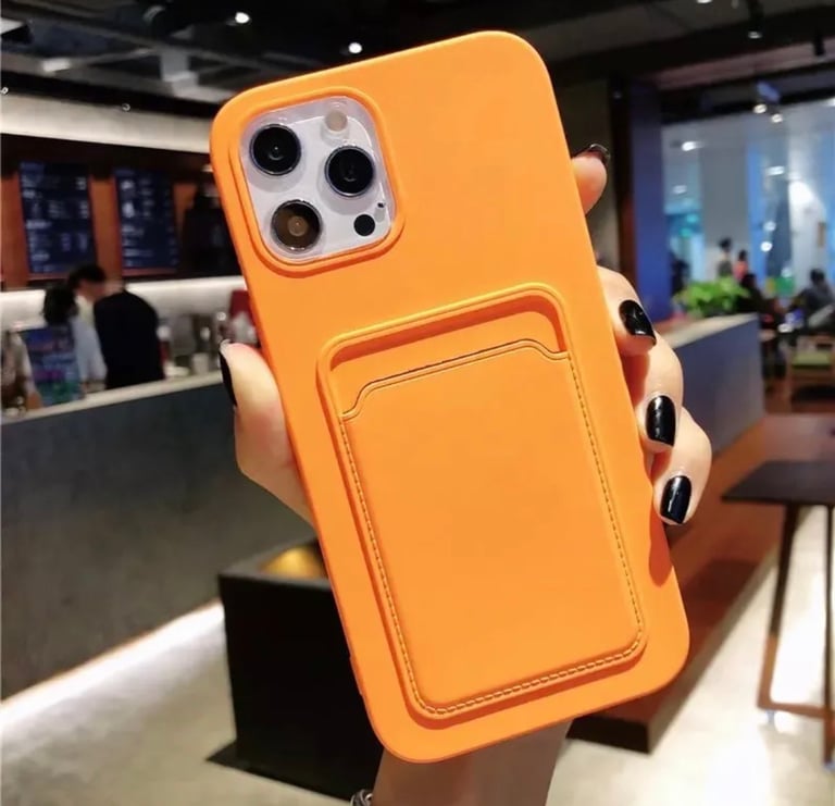 iPhone 13 Orange Silicone Case With Card Holder