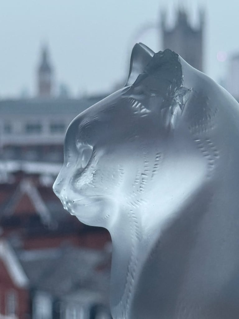 image for Lalique “Chat Assis” Frosted Crystal Cat Sculpture – Signed – French Art Glass Icon