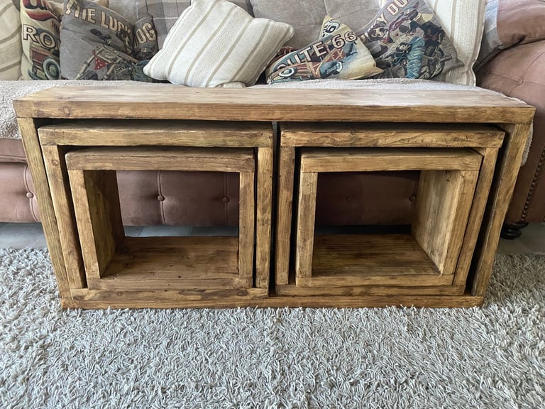 Double nest of tables Rustic, Hand Made reclaimed wood country cottage