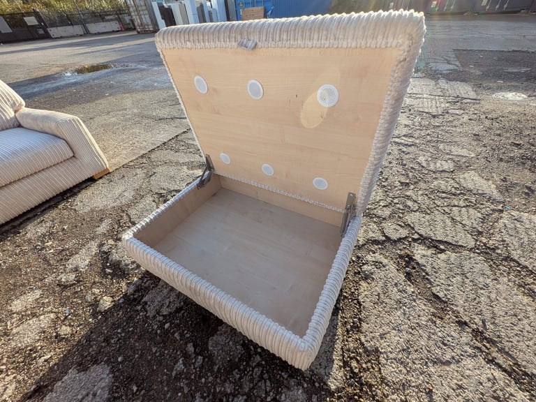 DFS Cream Jumbo Cord 3 Seater Sofa, Armchair and Storage Footstool FREE SAME/NEXT DAY DELIVERY