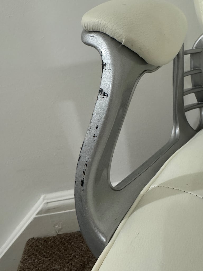 Faux White Leather Ergonomic Office Desk Chair with Wheels by Living & Home