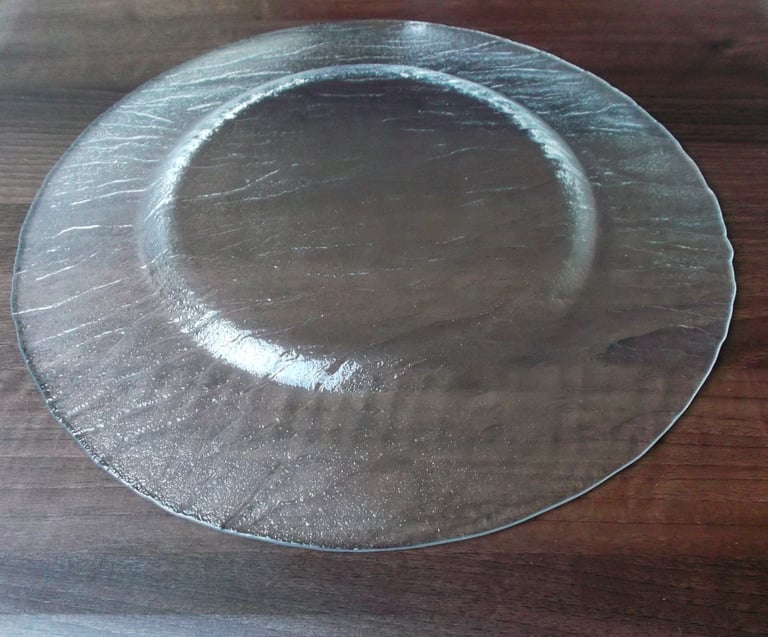 12 Large Almost Flat Glass Arcoroc Professional Quality Contemporary Dinner Plates.