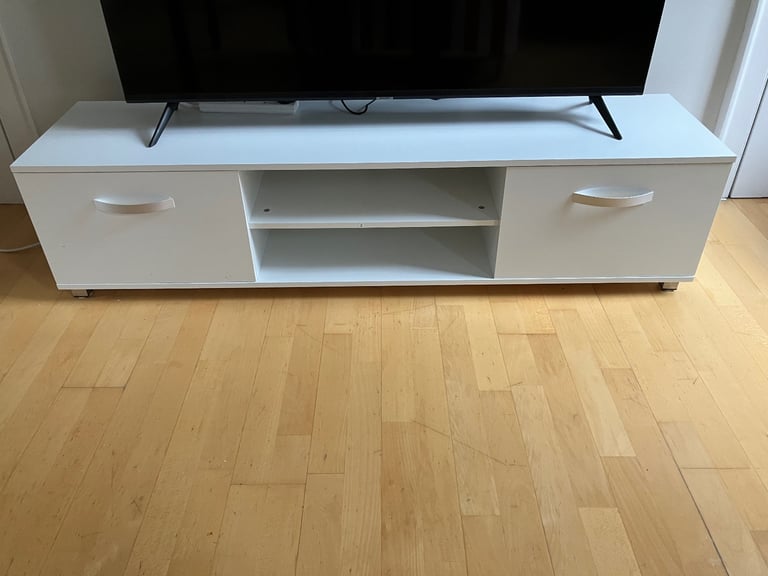 White TV stand with storage