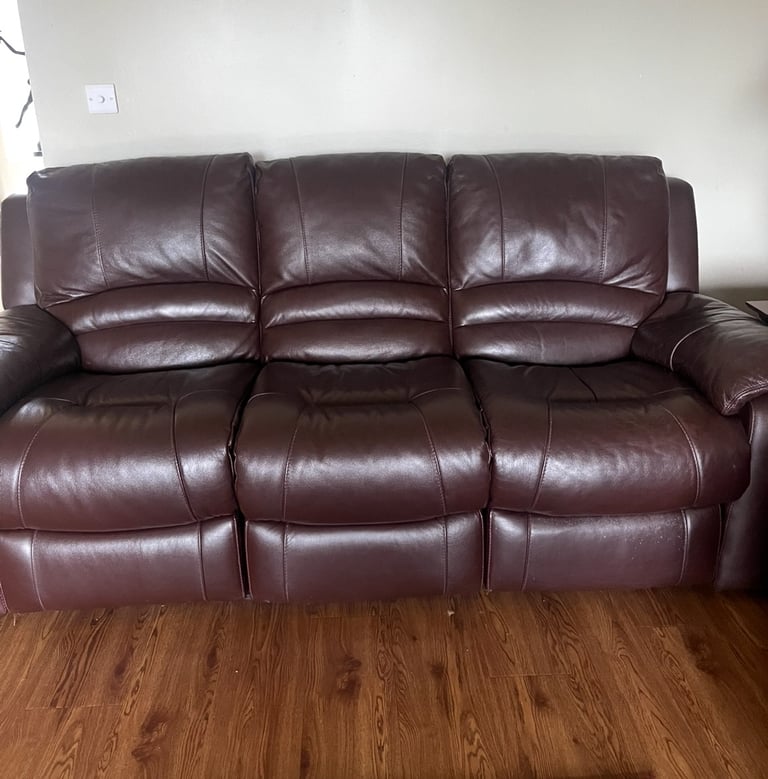 Real brown leather 3 seater