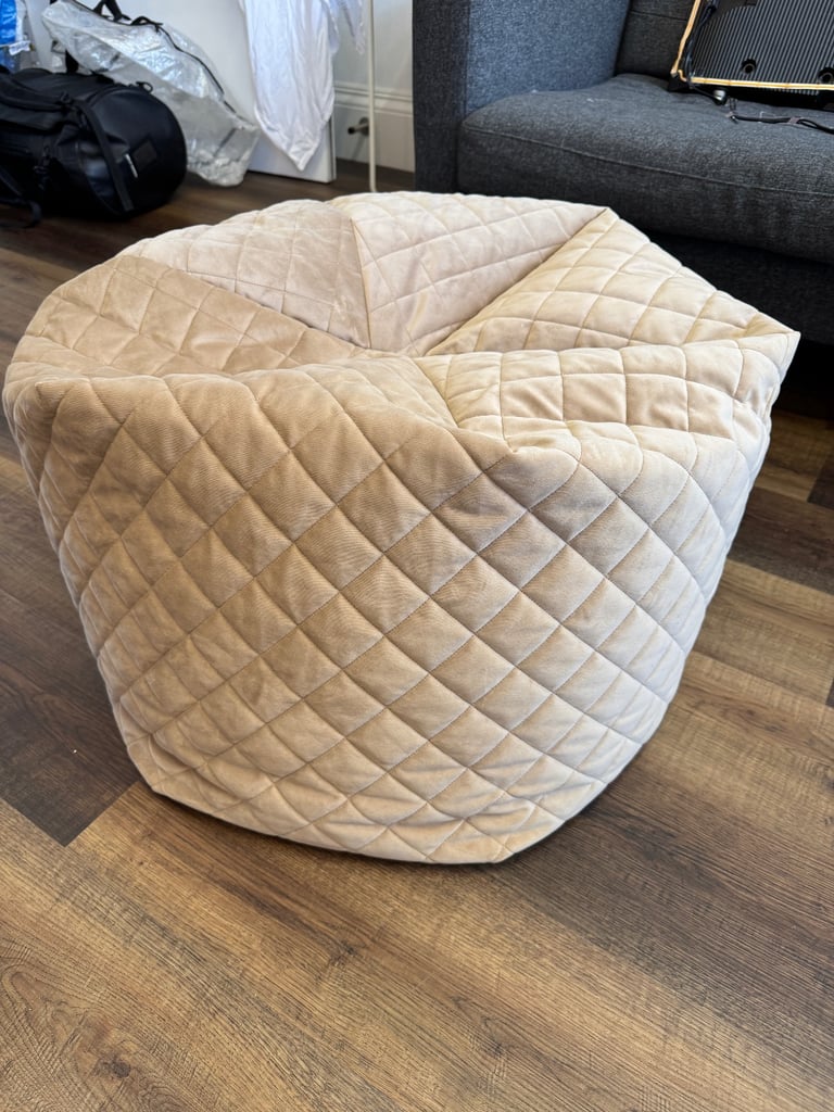 Beige Quilted Pouffe / Ottoman – Excellent Condition