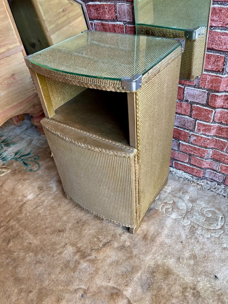 Original Vintage Gold Lloyd Loom bedside table/side table,