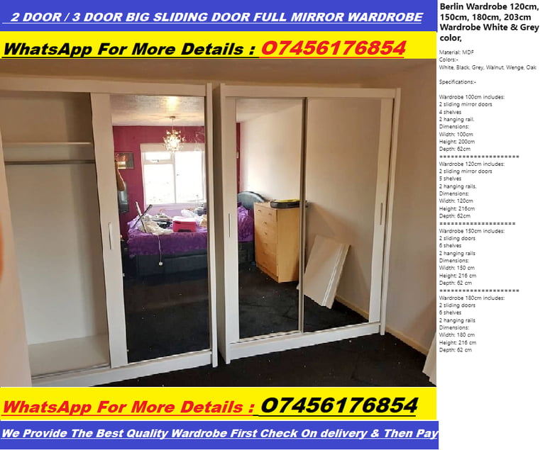 image for Must Go!! Chicago wardrobe - 2 Sliding Door wardrobe with Mirror & Shelves –