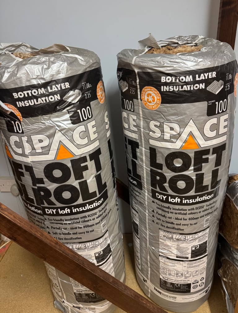 4 x Packs Knauf Space Loft Roll Insulation 100mm – Eco-Friendly Loft Insulation, 11.07 m² per Pack