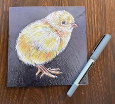 Easter card of a chick. Happy Easter message inside 