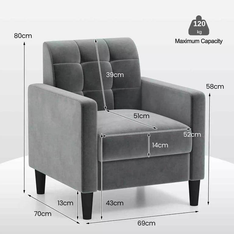 Modern Velvet Accent Chair Upholstered Armchair with Tufted Back