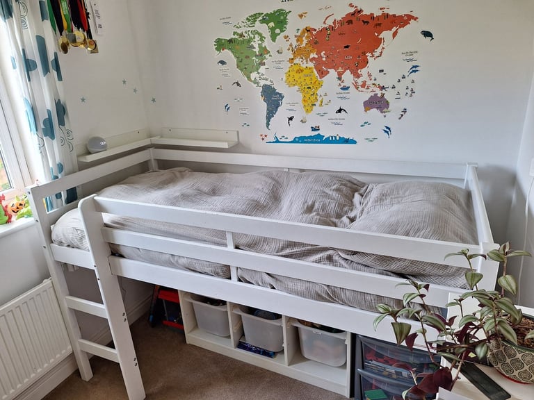 Mid sleeper shorty child bed frame white with kids mattress