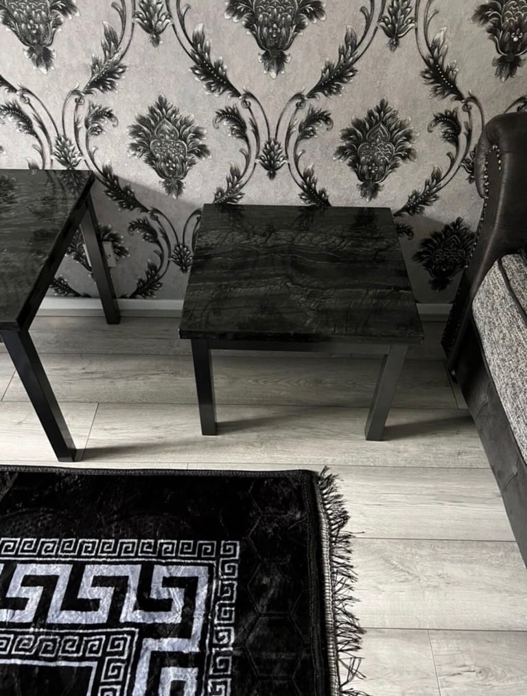 3-Piece Modern Black Marble-Top Coffee & Side Table Set