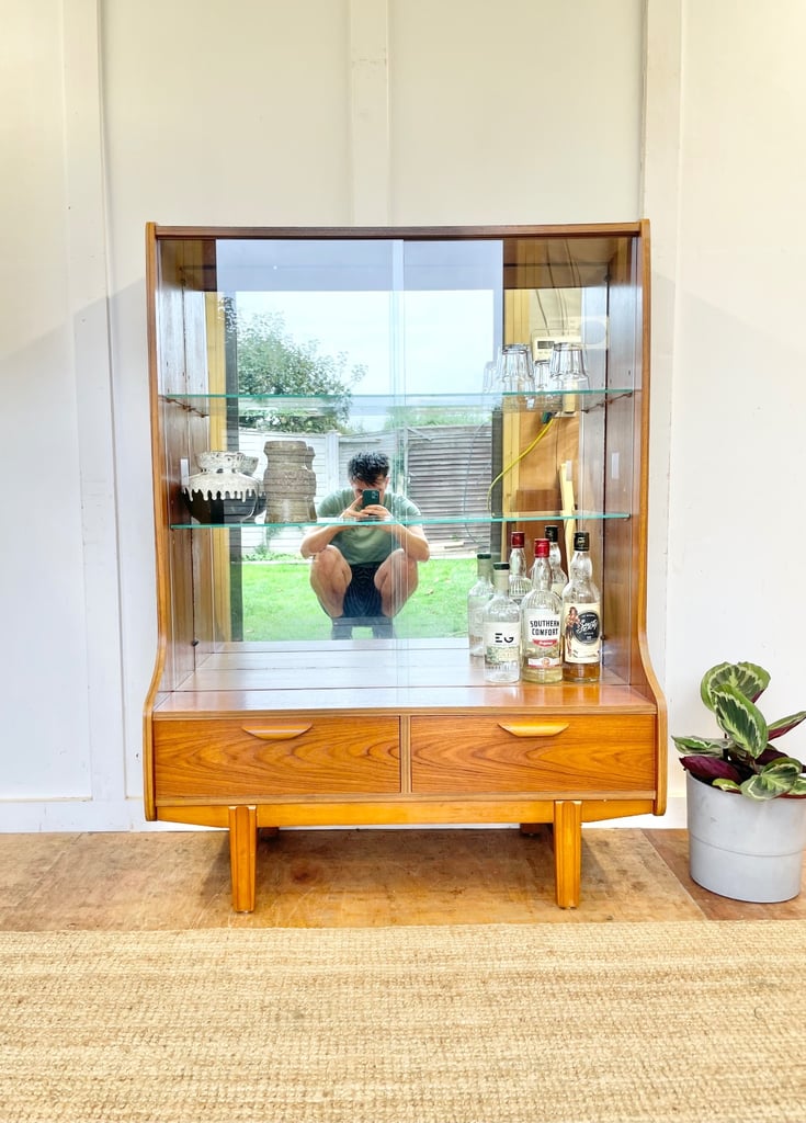 image for Midcentury Stateroom by Stonehill cocktail display cabinet sideboard teak G Plan era vintage 🚚