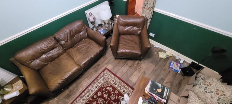 image for Sofology Cordelia Leather Sofa Set – 3-Seater + Loveseat + Armchair