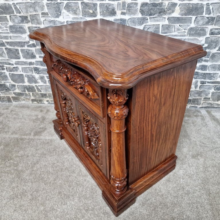 Pair of Hand-Carved Wooden Bedside Cabinets